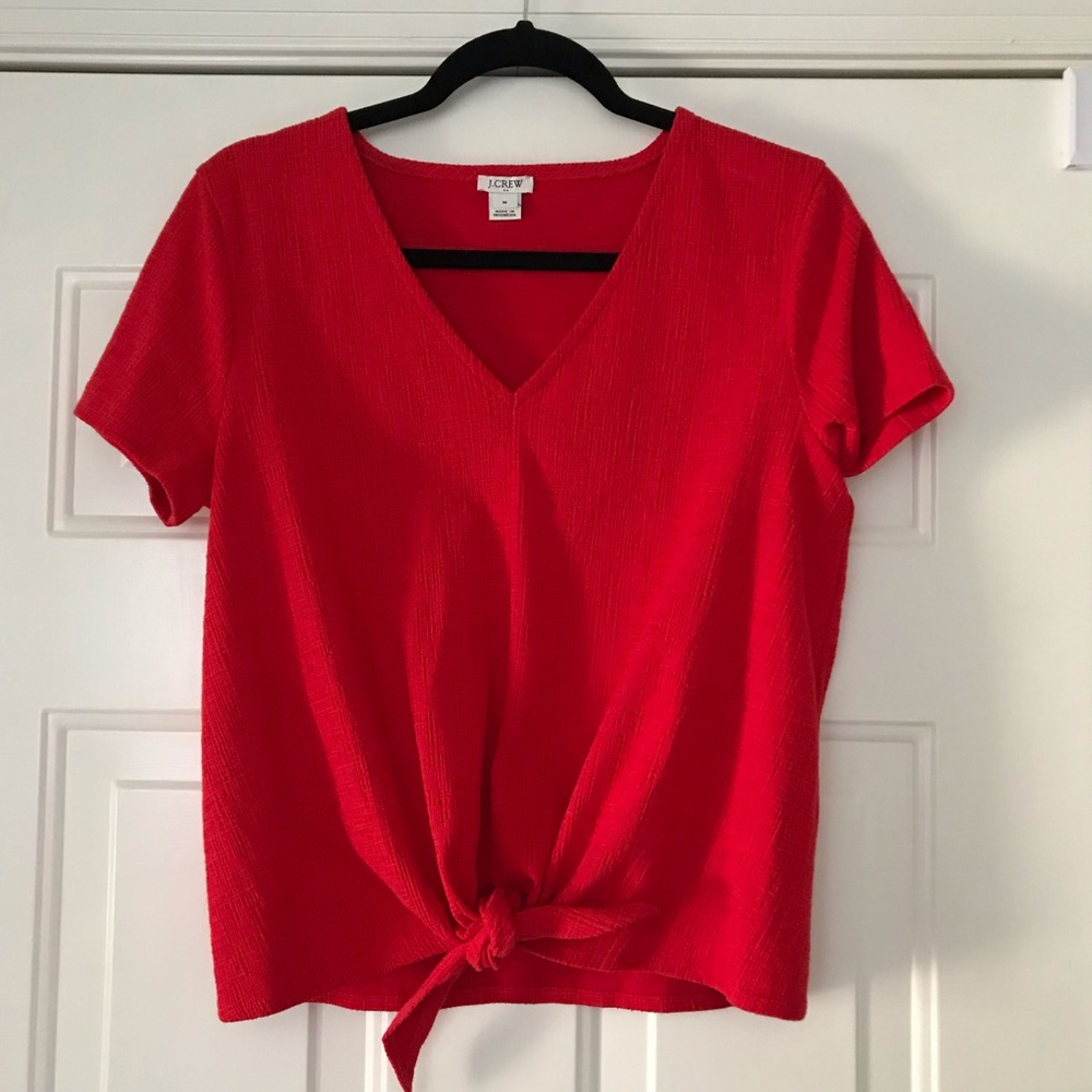 J. Crew Factory Textured V-Neck Red Tie Front Tee, Size Medium
